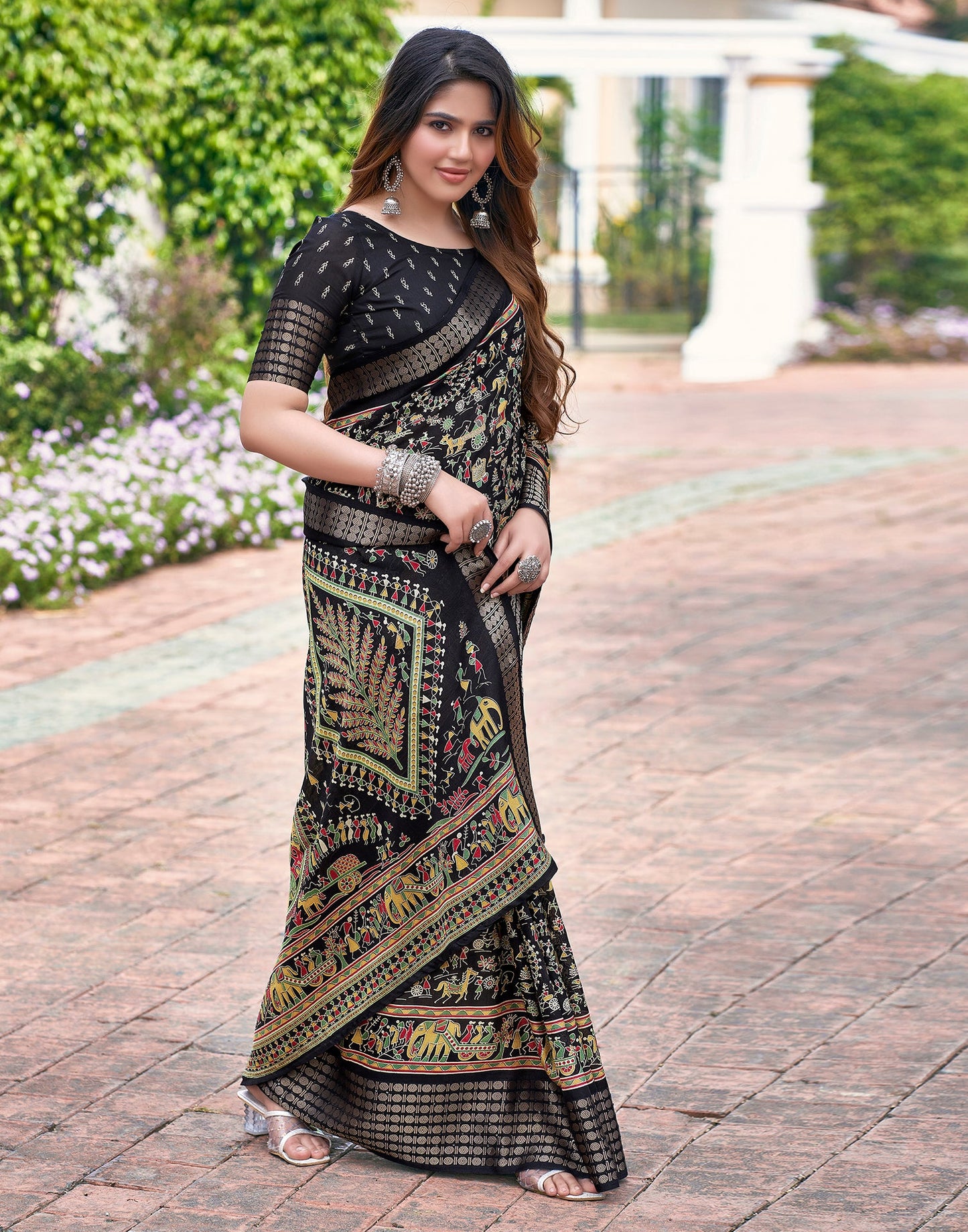 Black Silk Printed Saree