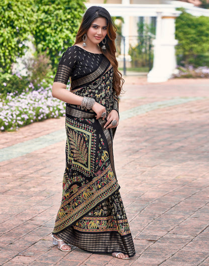 Black Silk Printed Saree