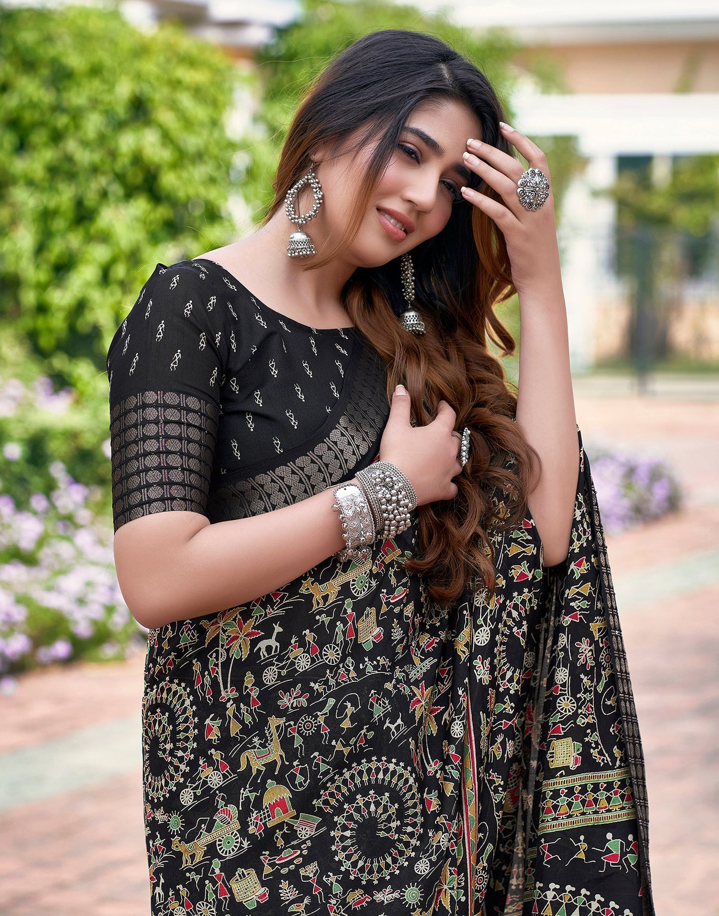 Black Silk Printed Saree