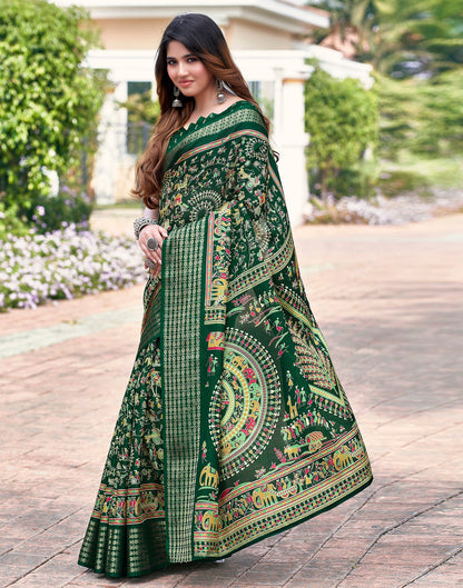 Bottle Green Silk Printed Saree