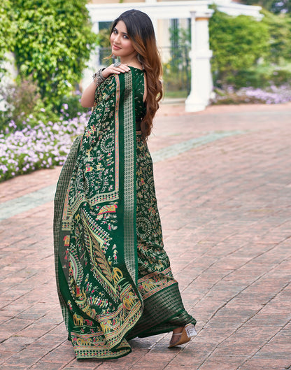 Bottle Green Silk Printed Saree