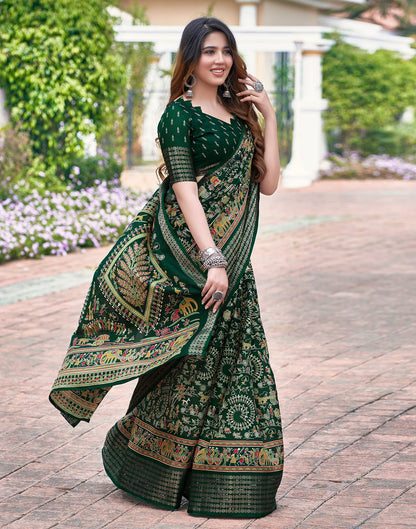 Bottle Green Silk Printed Saree