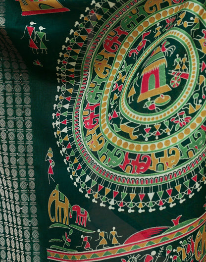 Bottle Green Silk Printed Saree