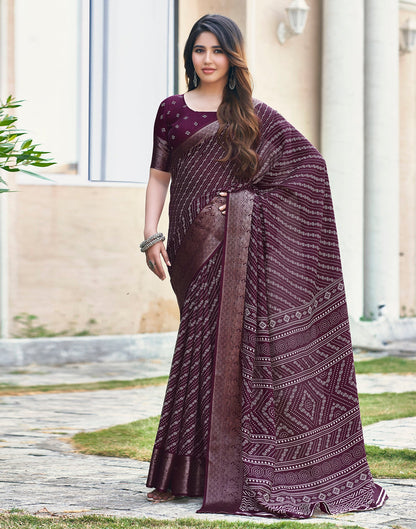 Wine Silk Printed Saree