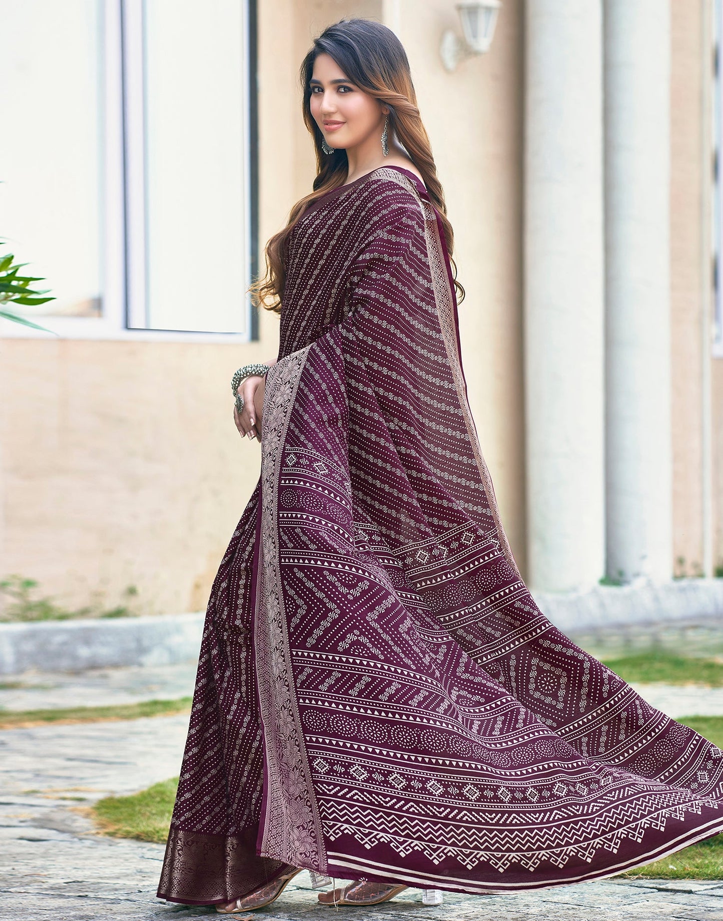 Wine Silk Printed Saree