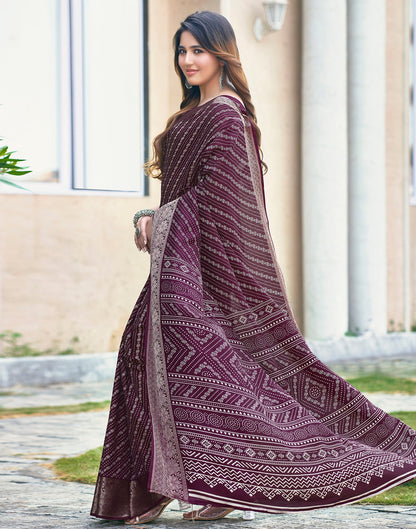 Wine Silk Printed Saree