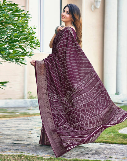 Wine Silk Printed Saree