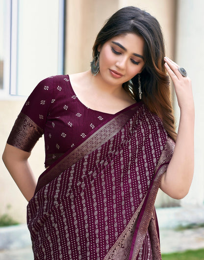 Wine Silk Printed Saree