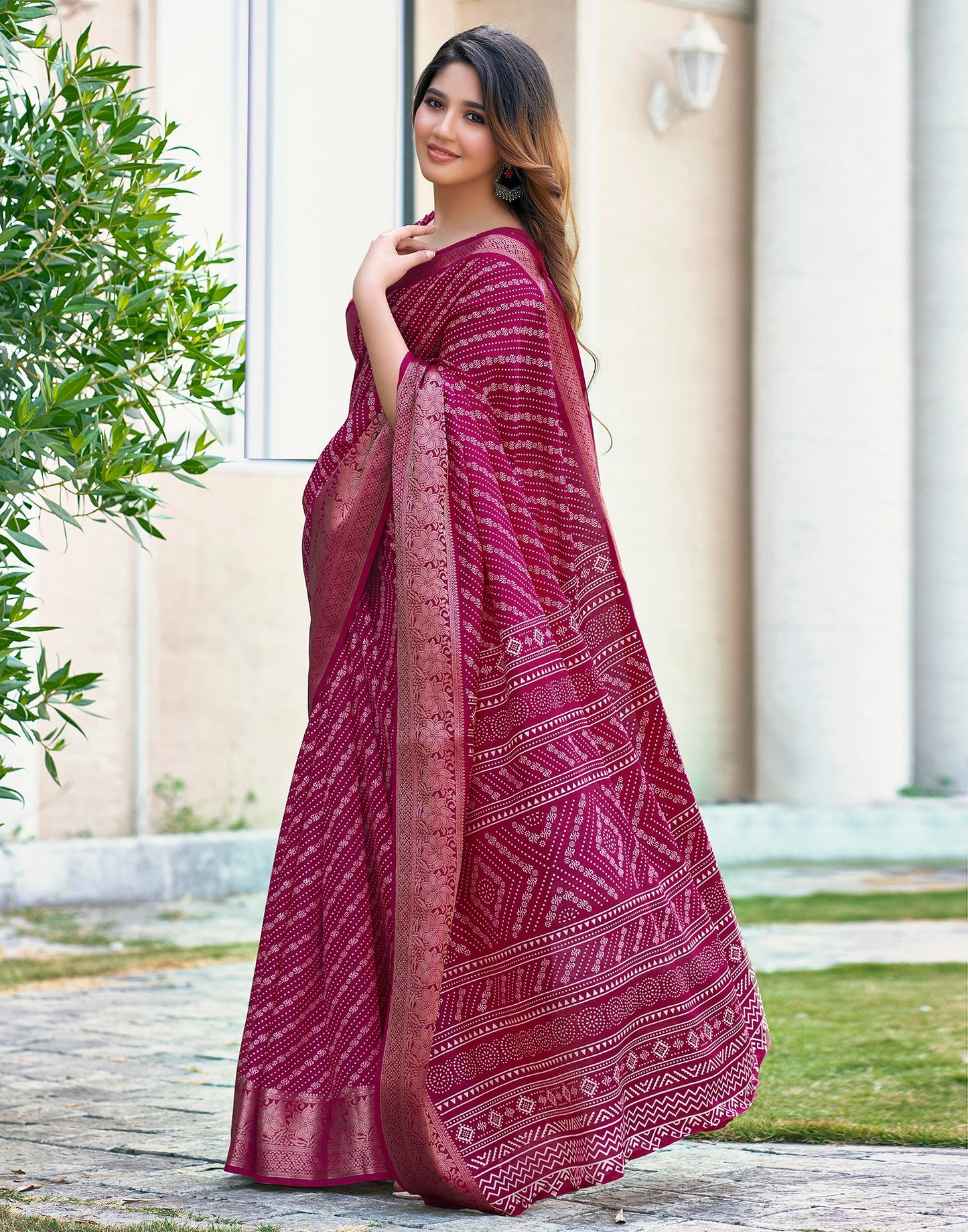 Pink Silk Printed Saree