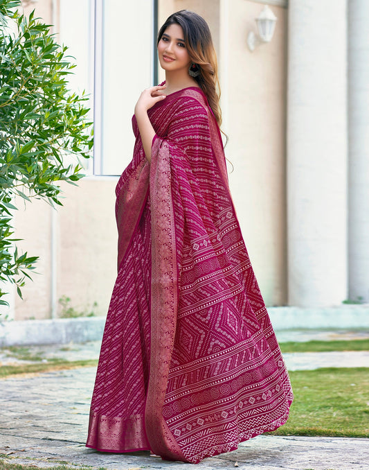 Pink Silk Printed Saree
