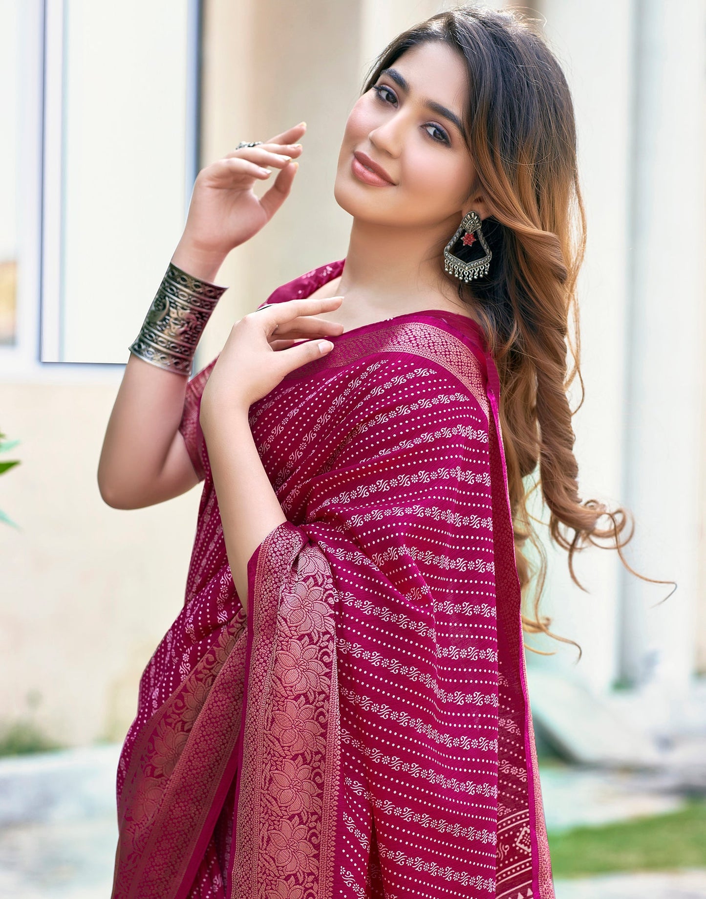 Pink Silk Printed Saree