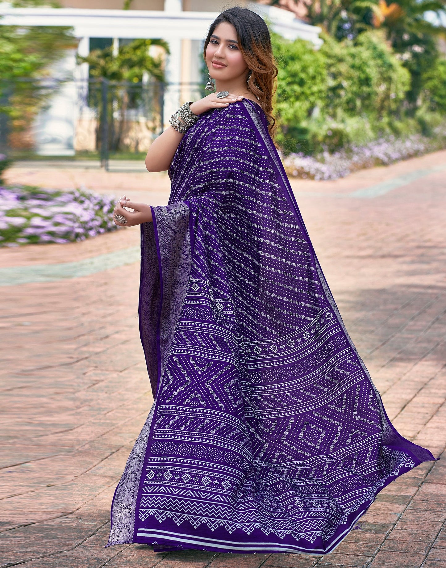 Violet Silk Printed Saree