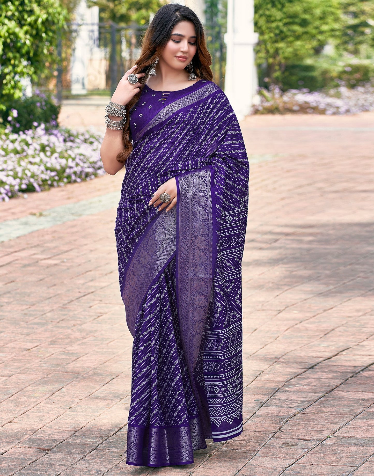 Violet Silk Printed Saree