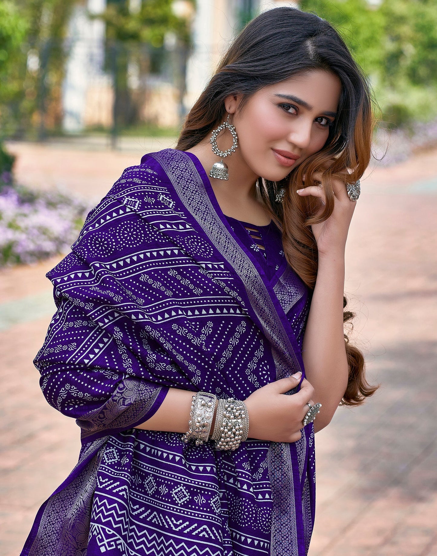 Violet Silk Printed Saree