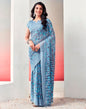 Light Grey & Blue Chiffon Printed  Saree