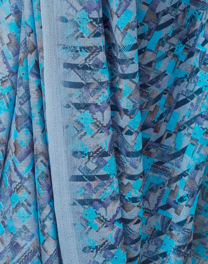 Light Grey & Blue Chiffon Printed  Saree