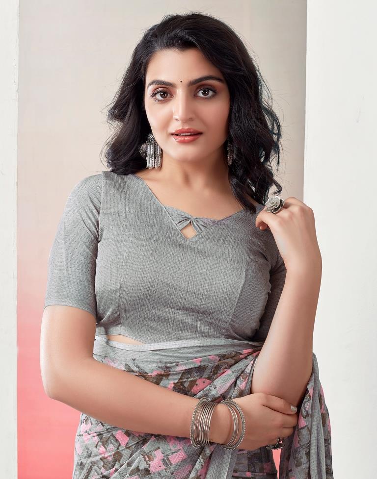 Light Brown & Multicoloured Chiffon Printed  Saree