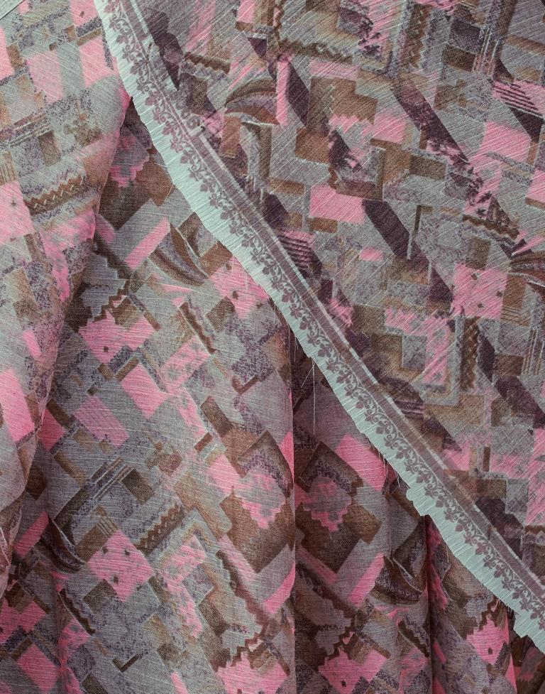 Light Brown & Multicoloured Chiffon Printed  Saree