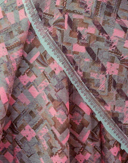 Light Brown & Multicoloured Chiffon Printed  Saree