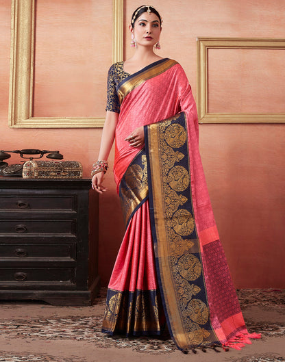 Punch Pink Silk Weaves Saree