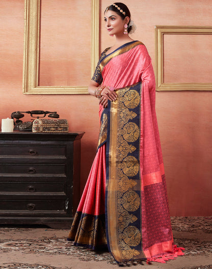 Punch Pink Silk Weaves Saree