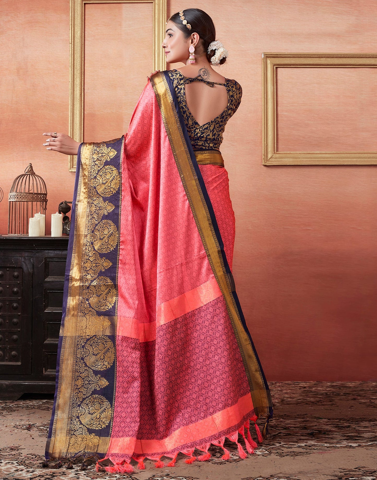 Punch Pink Silk Weaves Saree