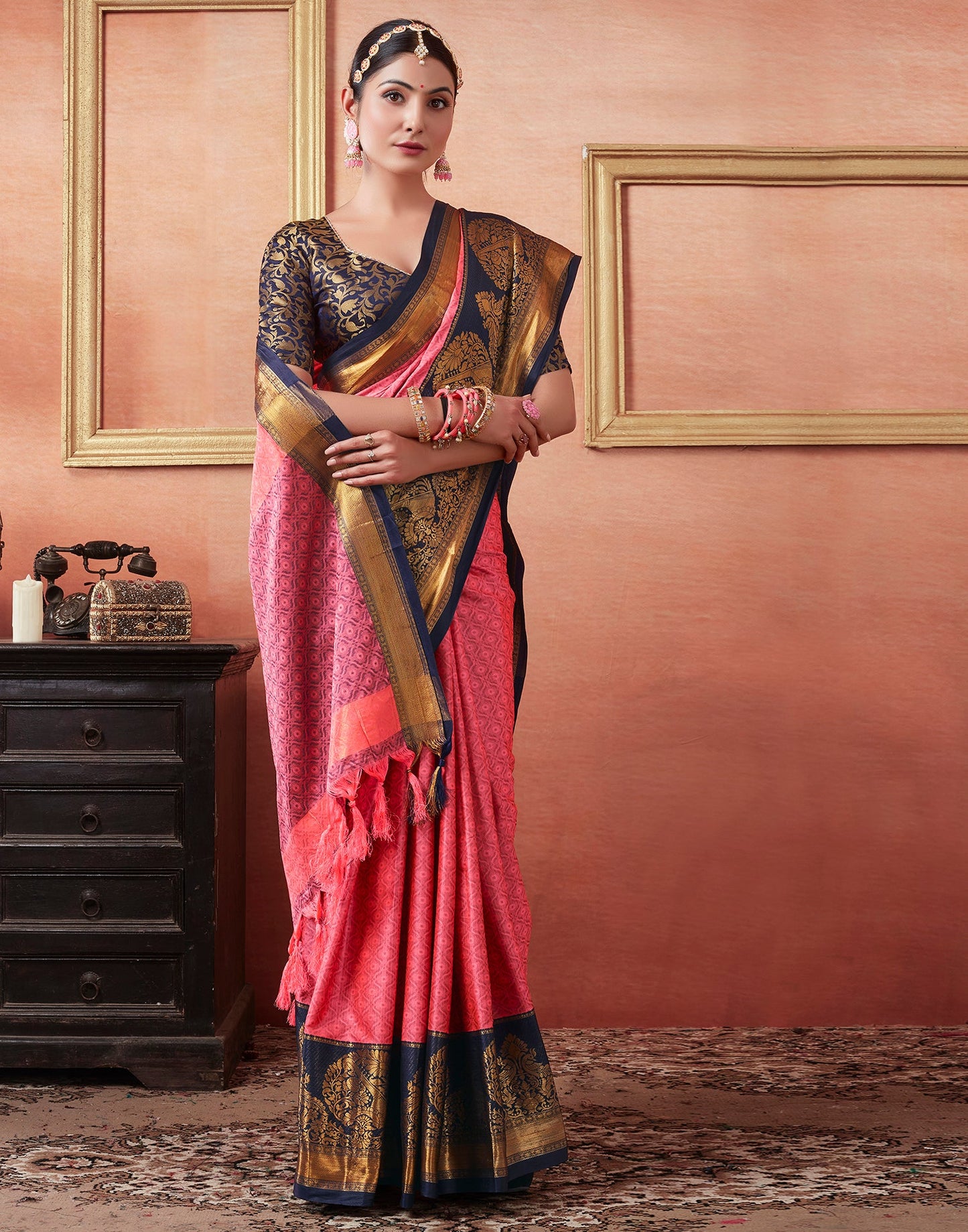 Punch Pink Silk Weaves Saree