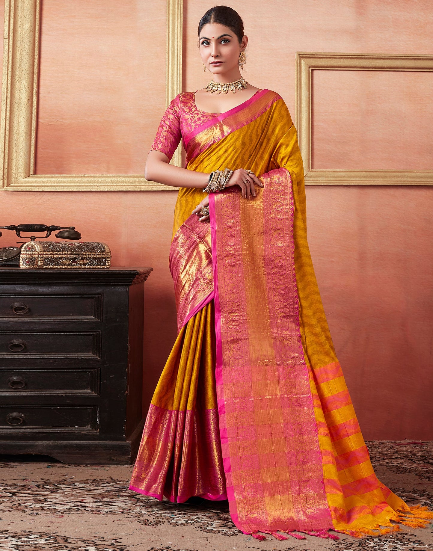 Yellow Silk Weaves Saree