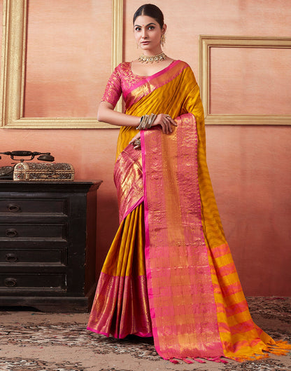 Yellow Silk Weaves Saree
