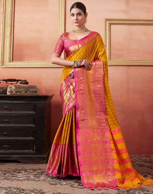 Yellow Silk Weaves Saree
