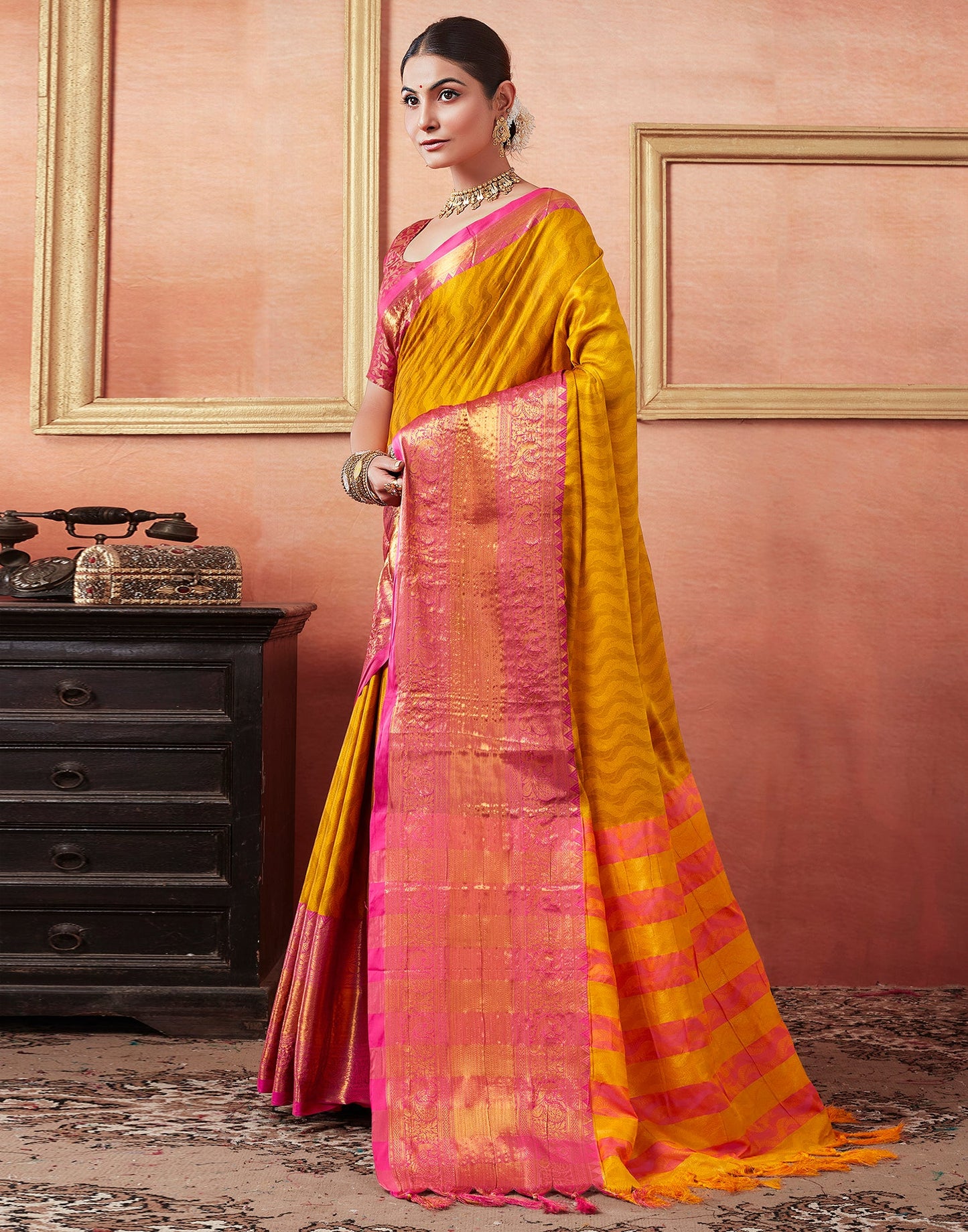 Yellow Silk Weaves Saree