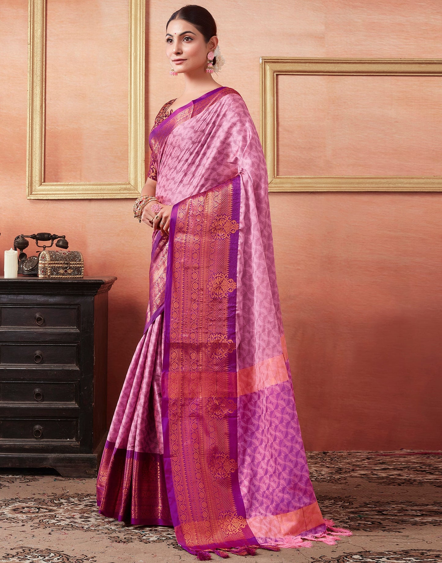Light Pink Silk Weaves Saree