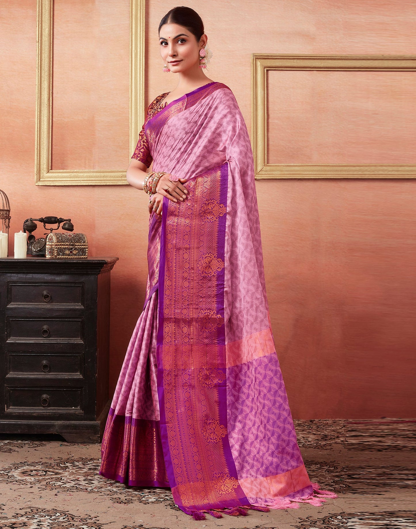 Light Pink Silk Weaves Saree