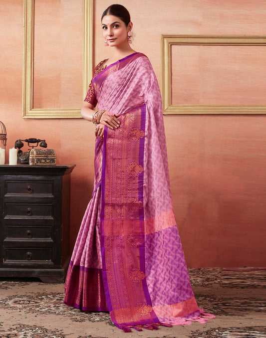 Light Pink Silk Weaves Saree