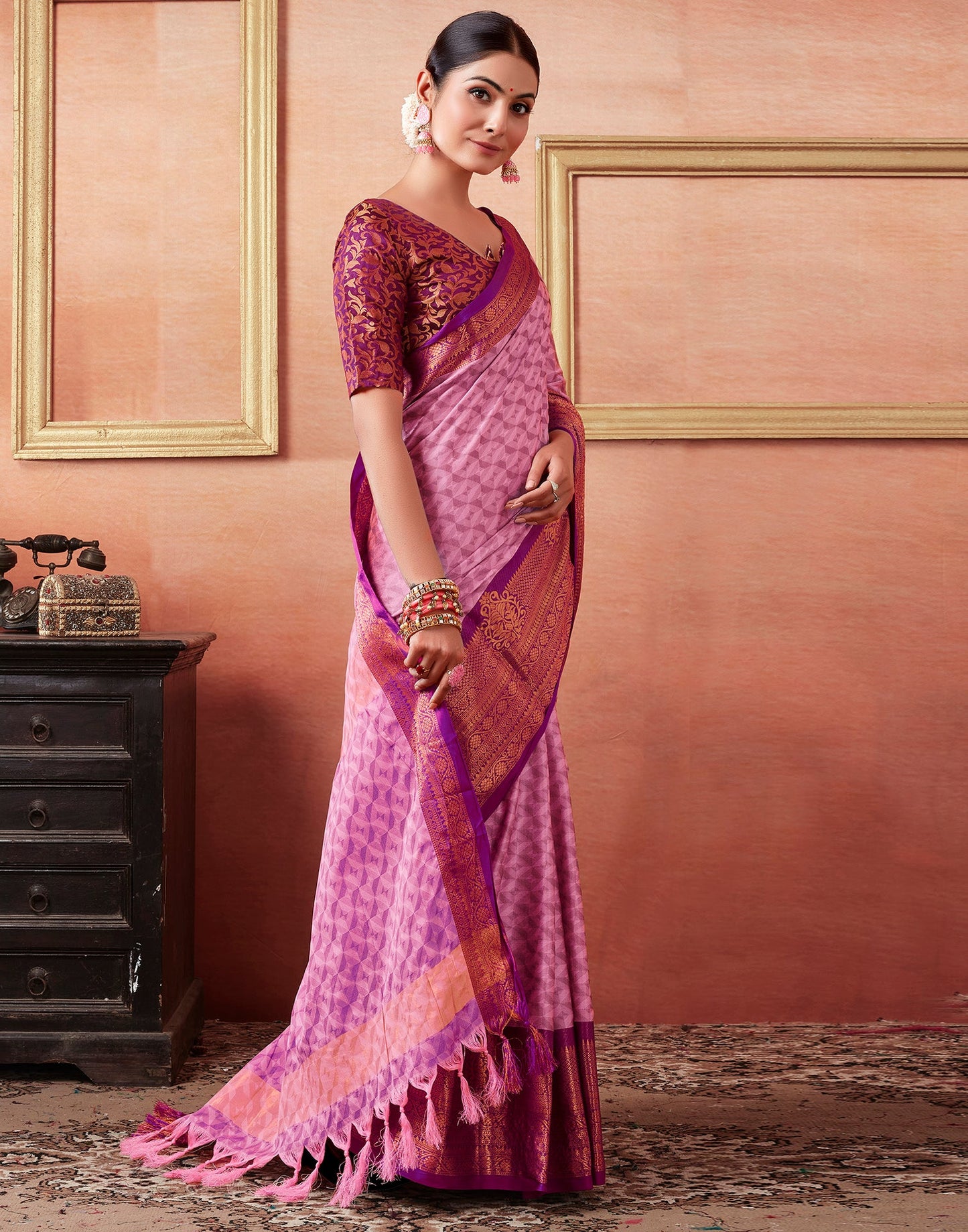 Light Pink Silk Weaves Saree