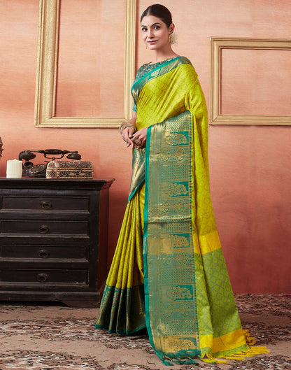 Lime Green Silk Weaves Saree