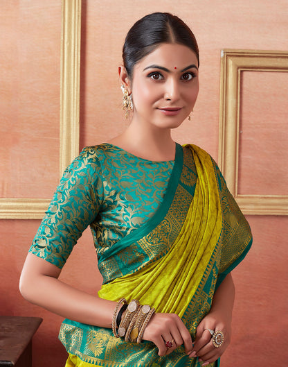 Lime Green Silk Weaves Saree
