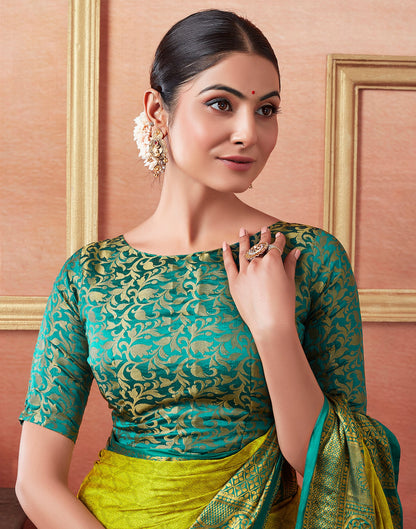Lime Green Silk Weaves Saree