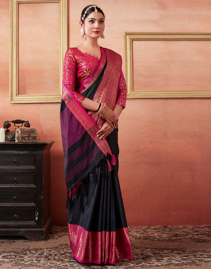 Black & Pink Silk Plain Saree