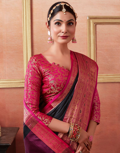 Black & Pink Silk Plain Saree