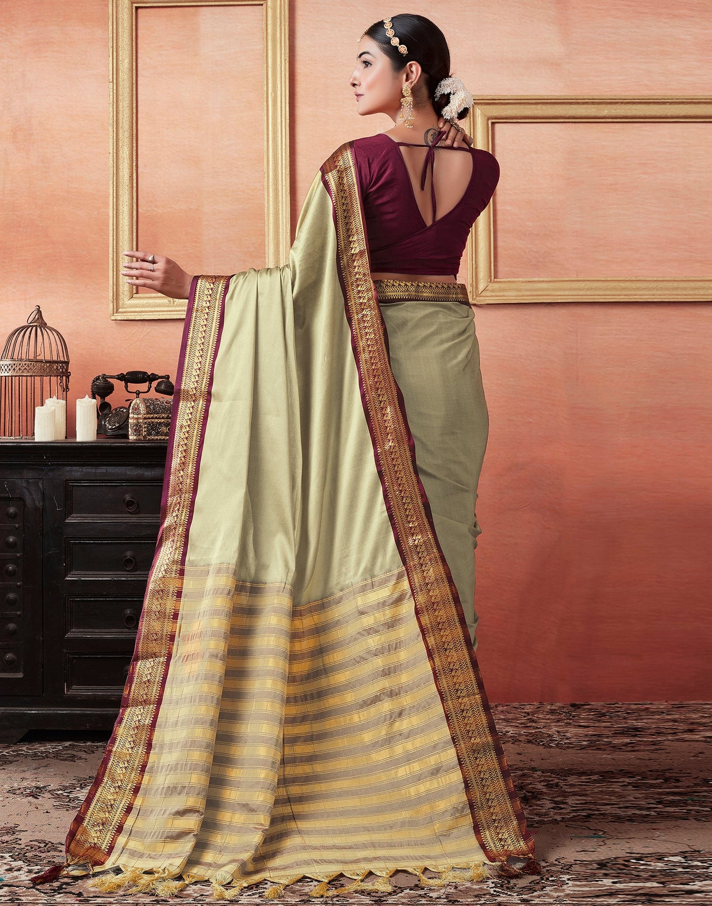 Khaki Silk Plain Saree
