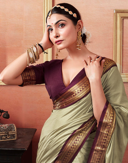 Khaki Silk Plain Saree