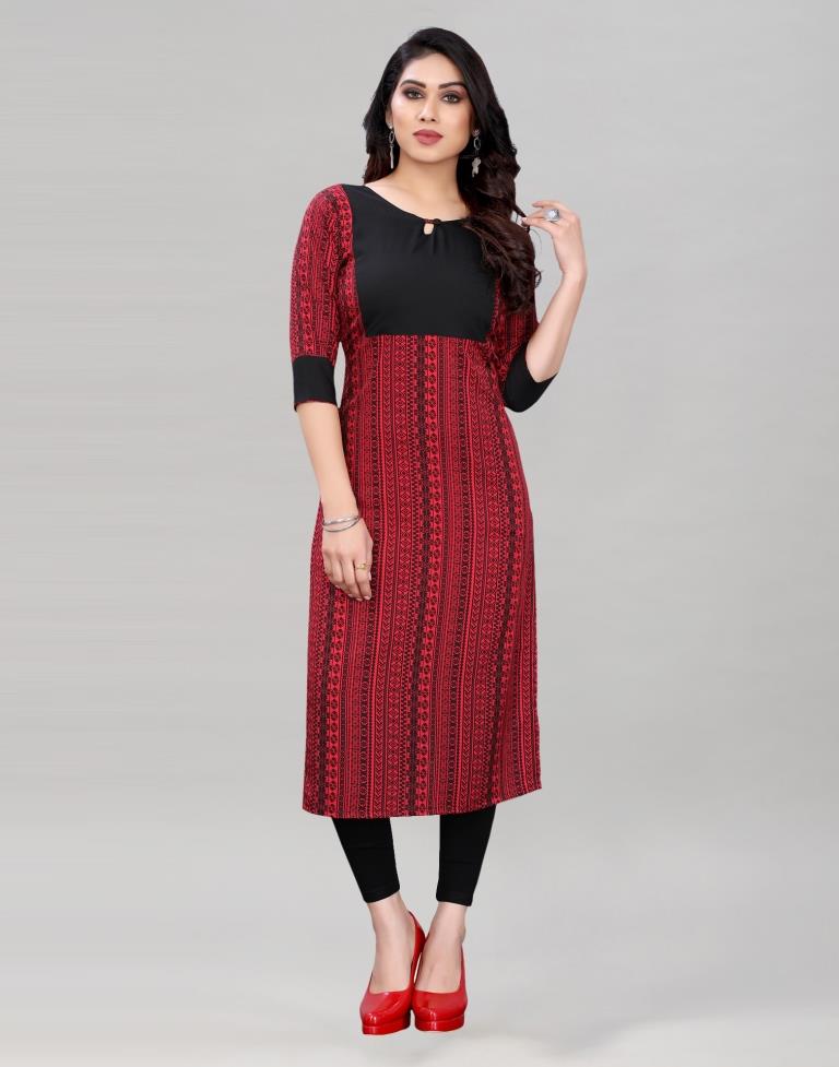 Red Coloured Crepe Digital Patch Kurti | Sudathi