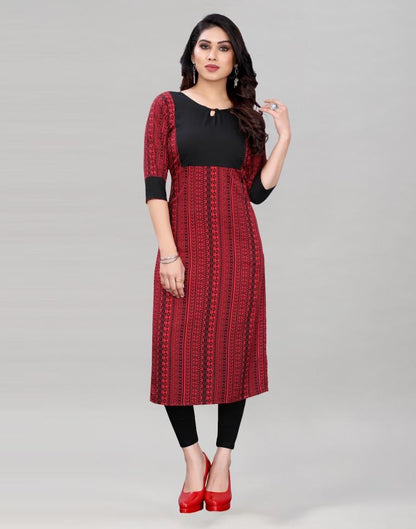 Red Coloured Crepe Digital Patch Kurti | Sudathi