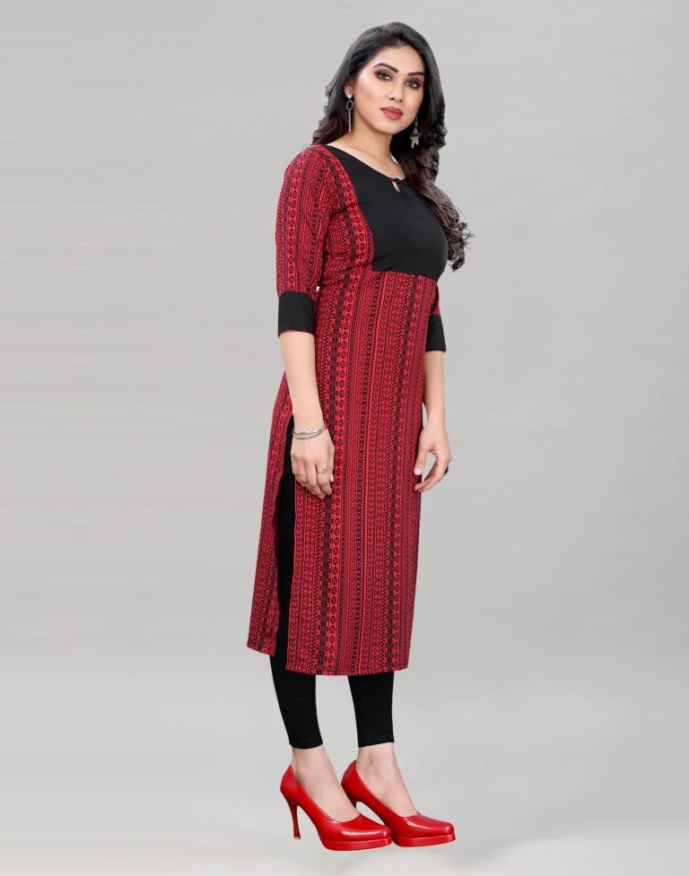 Red Coloured Crepe Digital Patch Kurti | Sudathi