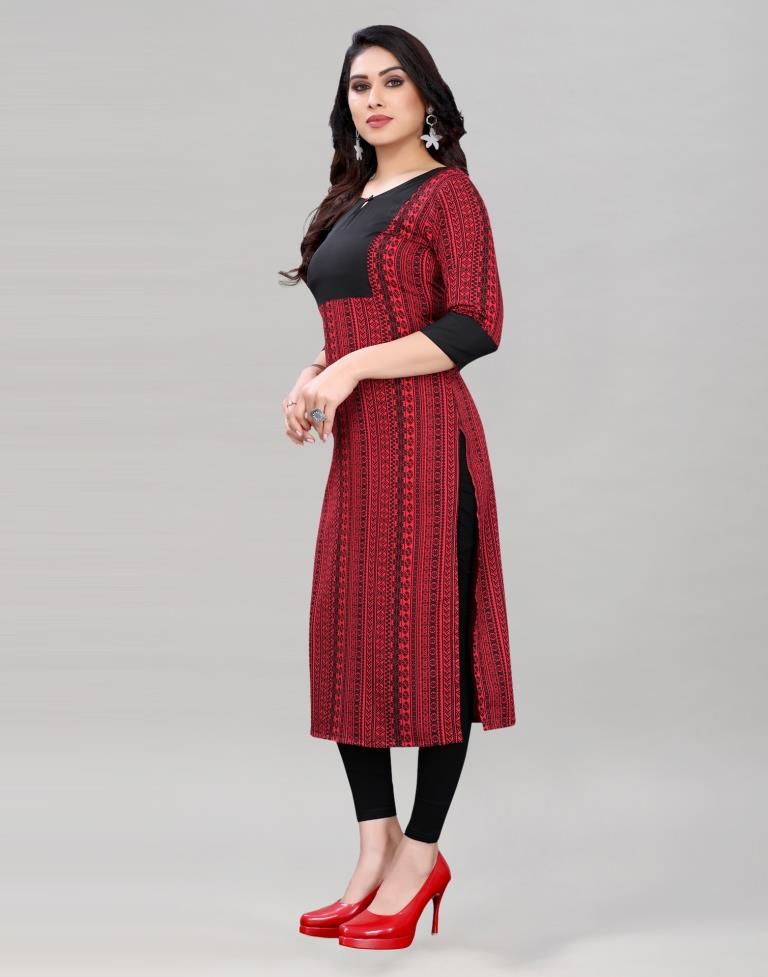 Red Coloured Crepe Digital Patch Kurti | Sudathi
