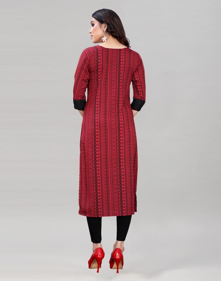 Red Coloured Crepe Digital Patch Kurti | Sudathi