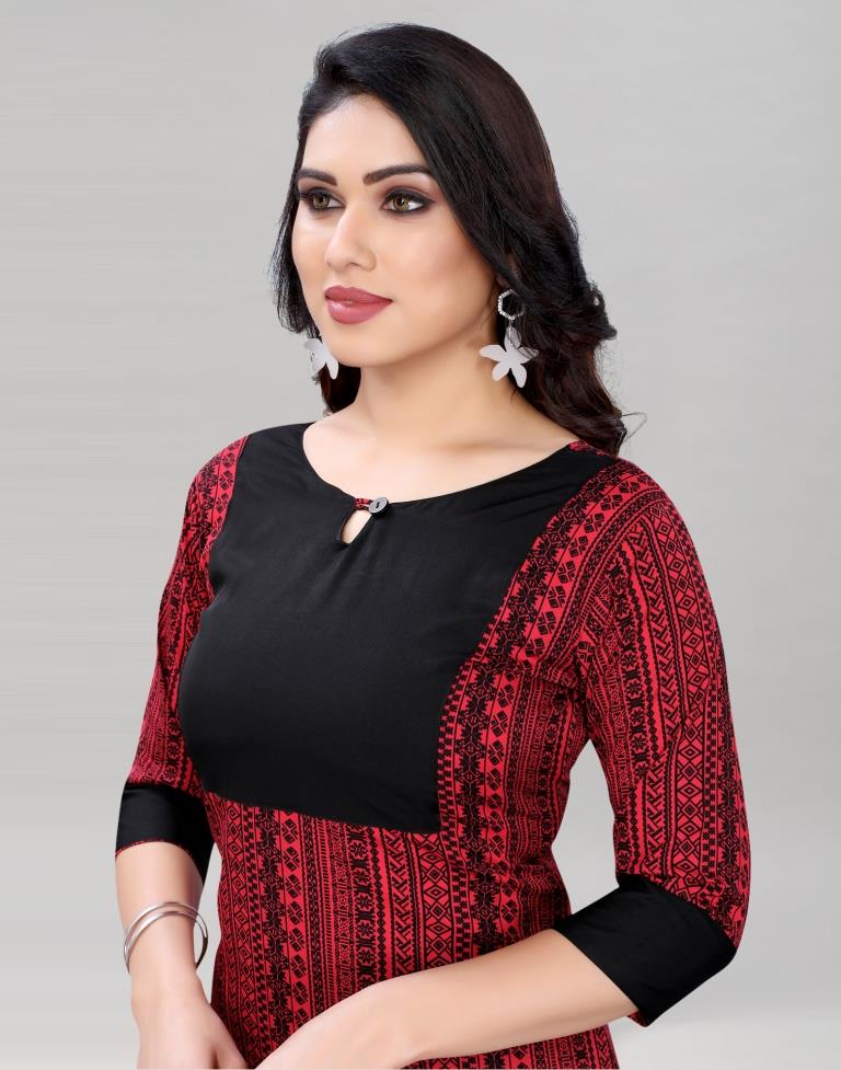Red Coloured Crepe Digital Patch Kurti | Sudathi