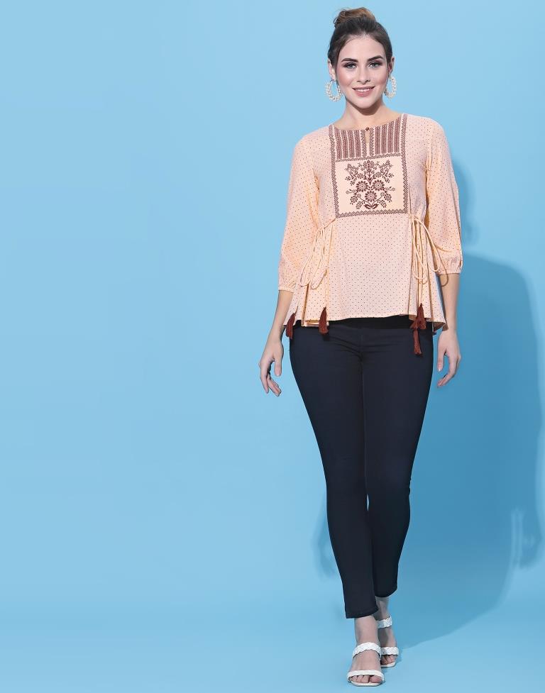 Pastel Peach Printed tie up Top | Leemboodi