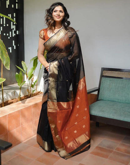 Black Cotton Plain Saree